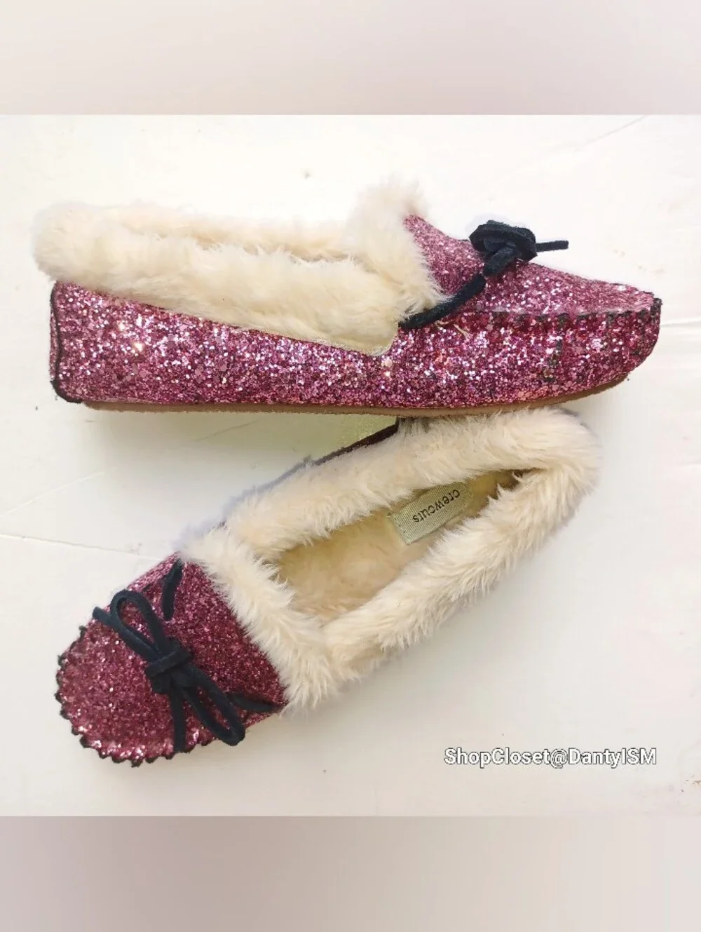 Crewcuts Pink Glitter Faux-Fur Lined Moccasins